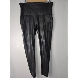 Spanx Faux Leather Petite Leggings 1X High Waisted Black Tummy Control